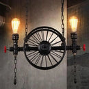 GobekUsa Industrial Iron Hanging Light Fixture - Wheel Piping, 2/3/4 Heads, Black - for Living Room Island