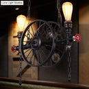 GobekUsa Industrial Iron Hanging Light Fixture - Wheel Piping, 2/3/4 Heads, Black - for Living Room Island