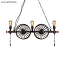GobekUsa Industrial Iron Hanging Light Fixture - Wheel Piping, 2/3/4 Heads, Black - for Living Room Island