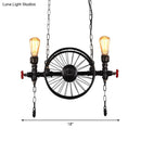 GobekUsa Industrial Iron Hanging Light Fixture - Wheel Piping, 2/3/4 Heads, Black - for Living Room Island