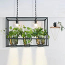 GobekUsa Industrial Iron Island Lamp with 3 Pendant Lights and Glass Plant Pot