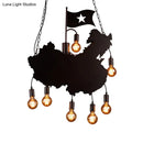 GobekUsa Industrial Island Pendant Lamp - Iron Panel Black Hanging Light Kit - 7 Bulbs - Map and Flag Shape