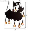 GobekUsa Industrial Island Pendant Lamp - Iron Panel Black Hanging Light Kit - 7 Bulbs - Map and Flag Shape