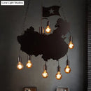 GobekUsa Industrial Island Pendant Lamp - Iron Panel Black Hanging Light Kit - 7 Bulbs - Map and Flag Shape