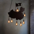 GobekUsa Industrial Island Pendant Lamp - Iron Panel Black Hanging Light Kit - 7 Bulbs - Map and Flag Shape