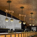 GobekUsa Industrial Linear Chandelier with Bamboo Tube and Rope, 2/3/6 Bulbs, Black Iron Pendant Lamp - Warm/White Light