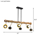 GobekUsa Industrial Linear Chandelier with Bamboo Tube and Rope, 2/3/6 Bulbs, Black Iron Pendant Lamp - Warm/White Light