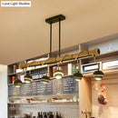 GobekUsa Industrial Linear Chandelier with Bamboo Tube and Rope, 2/3/6 Bulbs, Black Iron Pendant Lamp - Warm/White Light