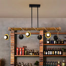 GobekUsa Industrial Linear Chandelier with Bamboo Tube and Rope, 2/3/6 Bulbs, Black Iron Pendant Lamp - Warm/White Light