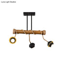 GobekUsa Industrial Linear Chandelier with Bamboo Tube and Rope, 2/3/6 Bulbs, Black Iron Pendant Lamp - Warm/White Light