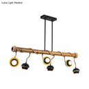 GobekUsa Industrial Linear Chandelier with Bamboo Tube and Rope, 2/3/6 Bulbs, Black Iron Pendant Lamp - Warm/White Light
