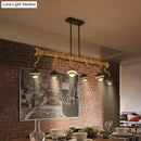 GobekUsa Industrial Linear Chandelier with Bamboo Tube and Rope, 2/3/6 Bulbs, Black Iron Pendant Lamp - Warm/White Light