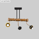 GobekUsa Industrial Linear Chandelier with Bamboo Tube and Rope, 2/3/6 Bulbs, Black Iron Pendant Lamp - Warm/White Light