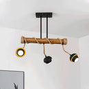 GobekUsa Industrial Linear Chandelier with Bamboo Tube and Rope, 2/3/6 Bulbs, Black Iron Pendant Lamp - Warm/White Light