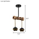 GobekUsa Industrial Linear Chandelier with Bamboo Tube and Rope, 2/3/6 Bulbs, Black Iron Pendant Lamp - Warm/White Light