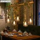 GobekUsa Industrial Metal Caged Island Pendant Light with Rope Hanging Lamp - Brown