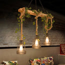 GobekUsa Industrial Metal Caged Island Pendant Light with Rope Hanging Lamp - Brown