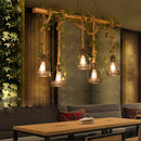 GobekUsa Industrial Metal Caged Island Pendant Light with Rope Hanging Lamp - Brown