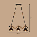 GobekUsa Industrial Metal Cone Island Pendant Light - Matte Black Finish with Twisted Rope Detailing