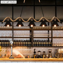 GobekUsa Industrial Metal Cone Island Pendant Light - Matte Black Finish with Twisted Rope Detailing