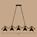 GobekUsa Industrial Metal Cone Island Pendant Light - Matte Black Finish with Twisted Rope Detailing