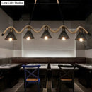 GobekUsa Industrial Metal Cone Island Pendant Light - Matte Black Finish with Twisted Rope Detailing