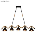 GobekUsa Industrial Metal Cone Island Pendant Light - Matte Black Finish with Twisted Rope Detailing