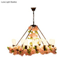 GobekUsa Industrial Metal LED Pendant Light with 10 Bulbs - Pink/Green Finish - Perfect for Restaurants