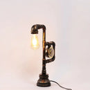GobekUsa Industrial Metal Nightstand Lamp - Pipe and Clock Bedroom Table Light with 1 Bronze Head