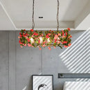 GobekUsa Industrial Rectangular Brass LED Pendant Light with 4 Bulbs - Ideal for Bedroom
