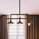 GobekUsa Industrial Rust Iron Hanging Ceiling Lamp with Water Pipe Design & 3 Bell-Shaped Lights