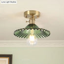GobekUsa Industrial Scalloped Ribbed Glass Semi Flush Mount Light - Clear/Green