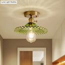 GobekUsa Industrial Scalloped Ribbed Glass Semi Flush Mount Light - Clear/Green