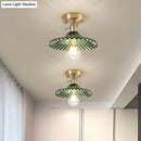 GobekUsa Industrial Scalloped Ribbed Glass Semi Flush Mount Light - Clear/Green