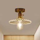 GobekUsa Industrial Scalloped Ribbed Glass Semi Flush Mount Light - Clear/Green