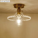 GobekUsa Industrial Scalloped Ribbed Glass Semi Flush Mount Light - Clear/Green