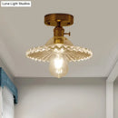 GobekUsa Industrial Scalloped Ribbed Glass Semi Flush Mount Light - Clear/Green