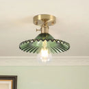GobekUsa Industrial Scalloped Ribbed Glass Semi Flush Mount Light - Clear/Green