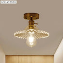 GobekUsa Industrial Scalloped Ribbed Glass Semi Flush Mount Light - Clear/Green