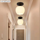 GobekUsa Industrial Semi Flush Light - Black Opal Glass Bowl Lighting Fixture for Corridor