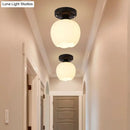 GobekUsa Industrial Semi Flush Light - Black Opal Glass Bowl Lighting Fixture for Corridor
