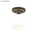 GobekUsa Industrial Semi Flush Light - Black Opal Glass Bowl Lighting Fixture for Corridor