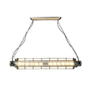 GobekUsa Industrial Silver Metal Pendant Light with LED, Clear Glass Shade - Cylindrical Wire Cage Design