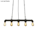 GobekUsa Industrial Style Black Iron Pendant Lamp with Linear Piping - 3/5/10-Head Hanging Light for Island