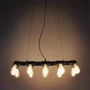 GobekUsa Industrial Style Black Iron Pendant Lamp with Linear Piping - 3/5/10-Head Hanging Light for Island