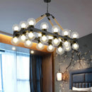 GobekUsa Industrial-Style Black Molecular Chandelier with 24 Clear Glass Lights for Dining Room or Island Ceiling