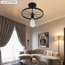 GobekUsa Industrial Style Metal Semi Flush Ceiling Light with Black Finish - Bare Bulb Restaurant Fixture