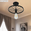 GobekUsa Industrial Style Metal Semi Flush Ceiling Light with Black Finish - Bare Bulb Restaurant Fixture