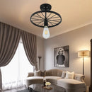 GobekUsa Industrial Style Metal Semi Flush Ceiling Light with Black Finish - Bare Bulb Restaurant Fixture