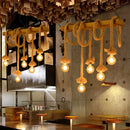 GobekUsa Industrial-Style Wood Beige Island Chandelier - 8-Light Linear Pendant Lamp for Dining Room